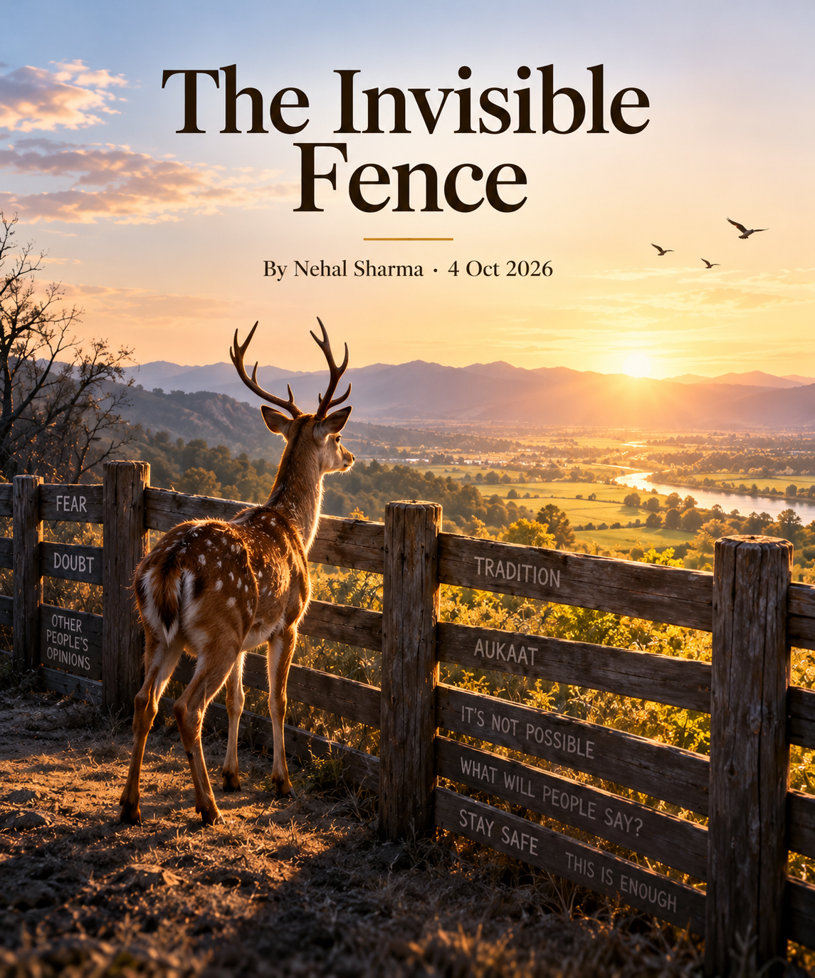 A deer standing beside a low fence